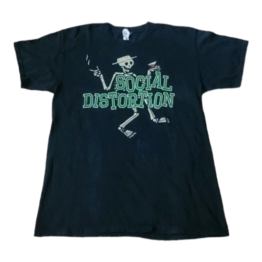 Vintage Social Distortion Music Band Drinking Smoking Skeleton Large T-Shirt